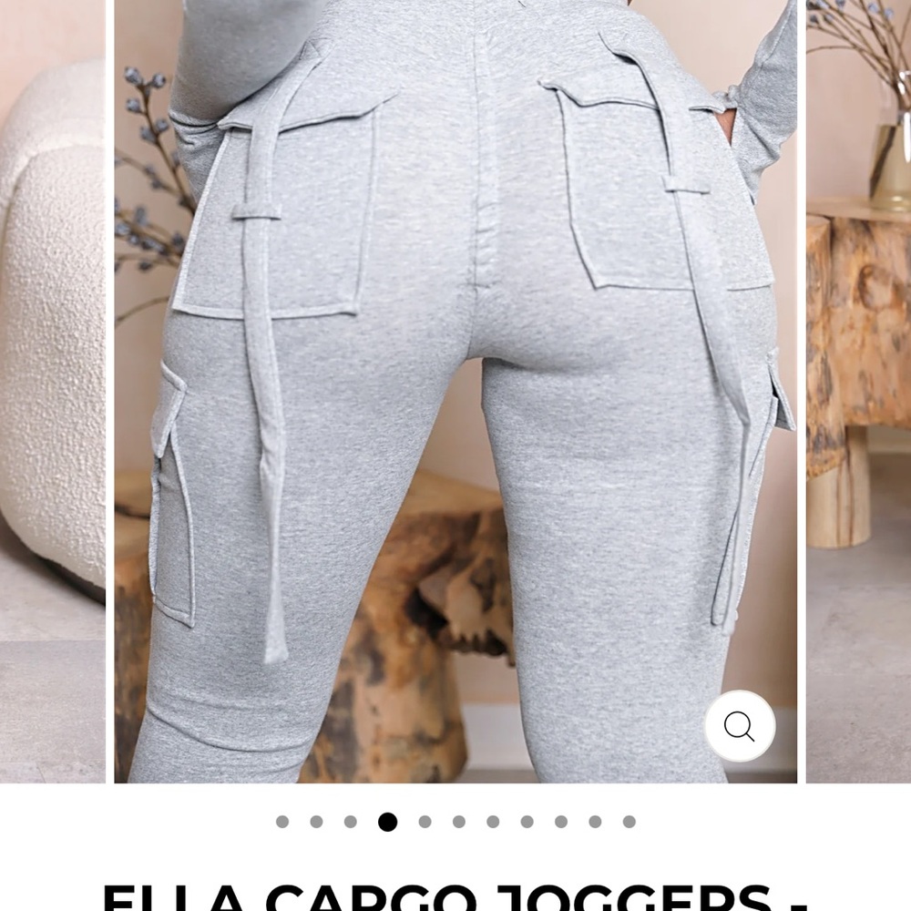 Women's Light Gray Cargo Joggers with Drawstring Waist - Picture 3 of 7